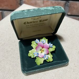 Vintage Charles Rose Staffordshire Fine China Flowers Brooch